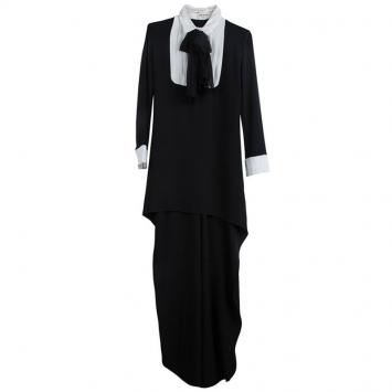 Pre Owned Saint Laurent Paris Black Sequinned Yoke Detail High-Low Tunic S