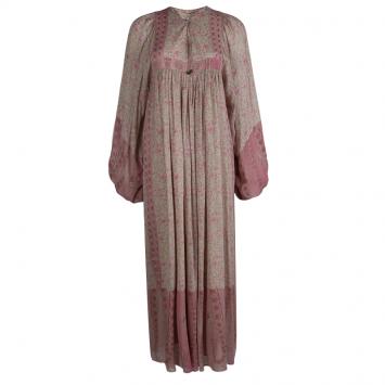 Pre Owned Saint Laurent Paris Beige Floral Printed Long Sleeve Maxi Dress M