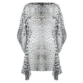 Pre Owned Saint Laurent Paris Monochrome Leopard Printed Silk Kaftan Top L