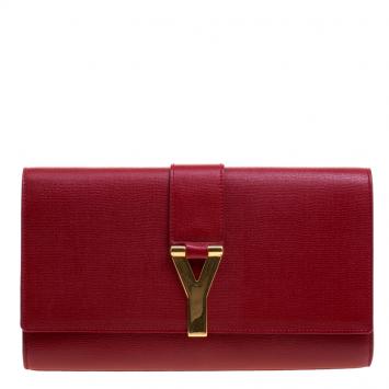 Pre Owned Saint Laurent Paris Red Leather Large Chyc Clutch