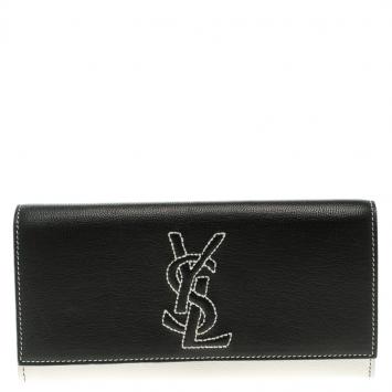 Pre Owned Saint Laurent Paris Black/White Leather Belle De Jour Wallet