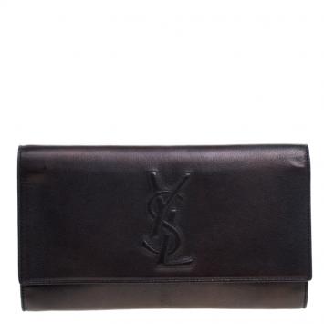 Pre Owned Saint Laurent Paris Metallic Black Leather Belle De Jour Flap Clutch