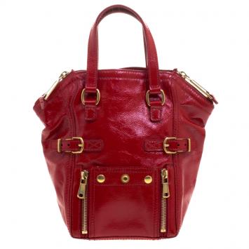 Pre Owned Saint Laurent Paris Red Patent Leather Mini Downtown Tote