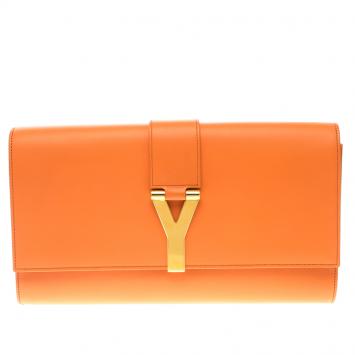 Pre Owned Saint Laurent Paris Orange Leather Chyc Clutch