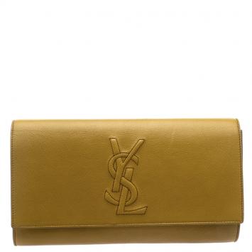 Pre Owned Saint Laurent Paris Tan Leather Belle De Jour Flap Clutch