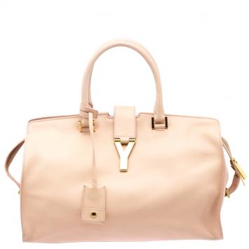 Pre Owned Saint Laurent Paris Peach Leather Medium Cabas Chyc Satchel
