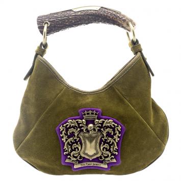 Pre Owned Saint Laurent Paris Green Suede Small Mombasa Hobo