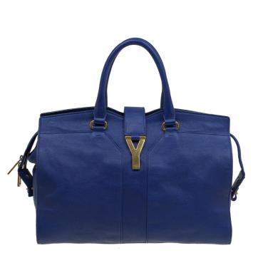 Pre Owned Saint Laurent Paris Blue Leather Medium Cabas Chyc Satchel
