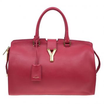 Pre Owned Saint Laurent Paris Red Leather Medium Cabas Chyc Tote