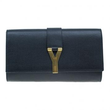 Pre Owned Saint Laurent Paris Black Leather Large CHYC Clutch