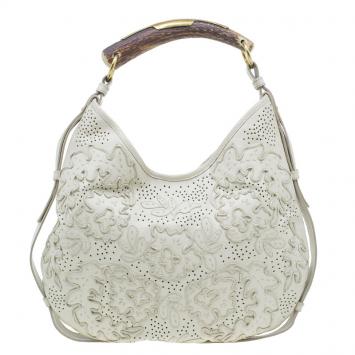 Pre Owned Saint Laurent Paris Cream Leather Limited Edition Mombasa Horn Hobo Bag