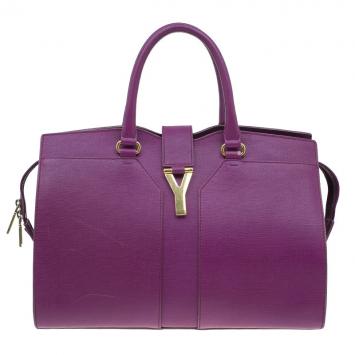 Pre Owned Saint Laurent Paris Purple Leather Medium Cabas Chyc Satchel