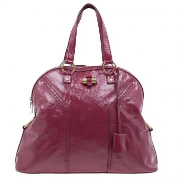 Pre Owned Saint Laurent Paris Burgundy Patent Leather Oversize Muse Tote