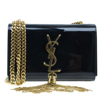 Pre Owned Saint Laurent Paris Black Patent Leather Small Tassel Crossbody Bag