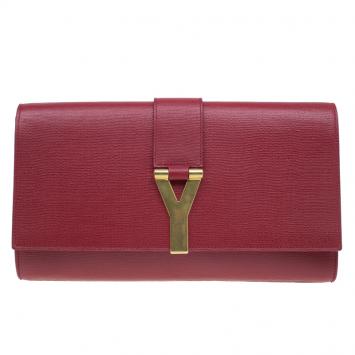 Pre Owned Saint Laurent Paris Red Leather Large CHYC Clutch
