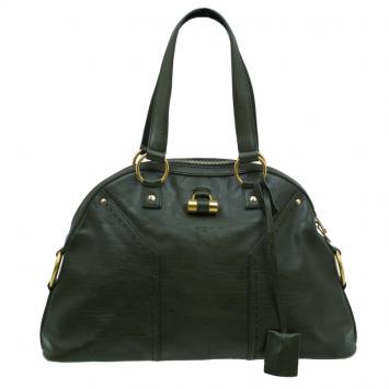 Pre Owned Saint Laurent Paris Olive Green Leather Large Muse Bag
