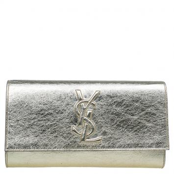 Pre Owned Saint Laurent Paris Gold Leather Belle De Jour Flap Clutch
