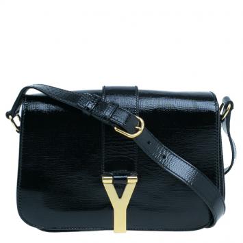 Pre Owned Saint Laurent Paris Black Shine Coated Canvas Medium ChYc Flap Bag