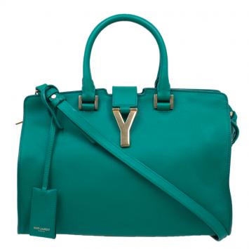 Pre Owned Saint Laurent Paris Green Leather Mini Ligne Y Cabas Bag