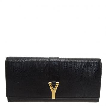 مملوكة مسبقًا Saint Laurent Paris Black Leather Ligne Y Charm Large Flap Wallet 