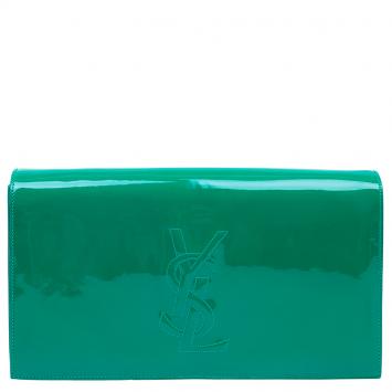 Pre Owned Saint Laurent Paris Green Patent Leather Belle De Jour Flap Clutch