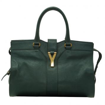 Pre Owned Saint Laurent Paris Green Leather Medium Cabas Chyc Satchel