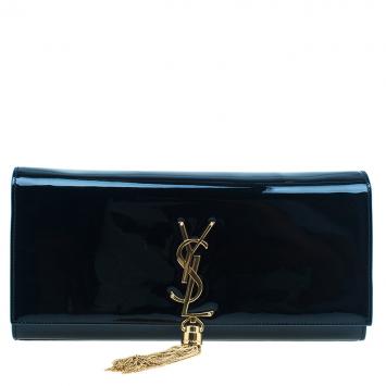 Pre Owned Saint Laurent Paris Black Patent Leather Cassandre Tassel Clutch