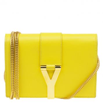 Pre Owned Saint Laurent Paris Yellow Leather Mini Y-Ligne Pochette Crossbody Bag
