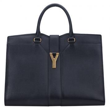 Pre Owned Saint Laurent Paris Black Textured Leather Large Cabas Chyc Tote