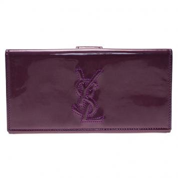مملوكة مسبقًا Saint Laurent Paris Purple Patent Logo Embossed Flap Wallet 