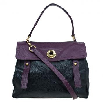 Pre Owned Saint Laurent Paris Black/Purple Leather Medium Muse Two Satchel