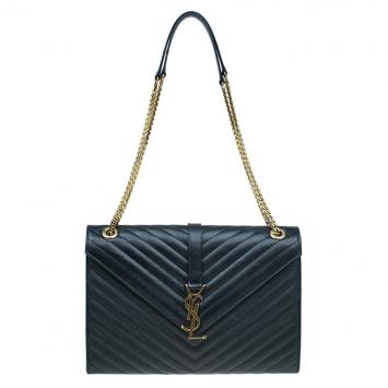 Pre Owned Saint Laurent Paris Black Leather Large Cassandre Flap Bag