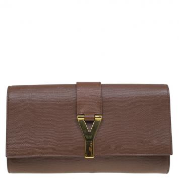 Pre Owned Saint Laurent Paris Brown Leather Large Chyc Clutch