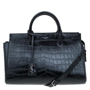 Pre Owned Saint Laurent Paris Black Croc Embossed Leather Small Sac De Jour Carryall Bag