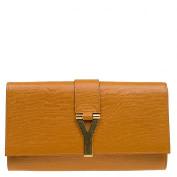Pre Owned Saint Laurent Paris Tan Leather Large Chyc Clutch