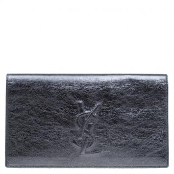 Pre Owned Saint Laurent Paris Gun Metal Leather Belle De Jour Flap Clutch