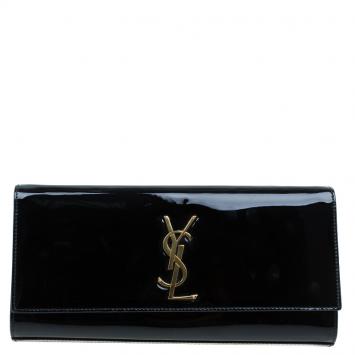 Pre Owned Saint Laurent Paris Black Patent Leather Cassandre Clutch