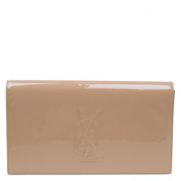 Pre Owned Saint Laurent Paris Nude Patent Leather Belle De Jour Flap Clutch