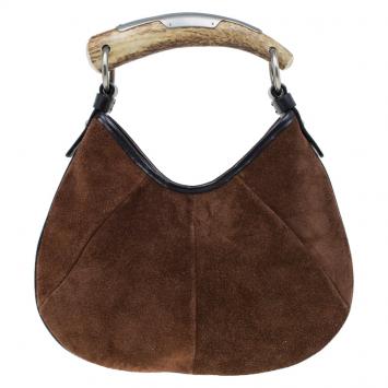 Pre Owned Saint Laurent Paris Brown Suede Small Mombasa Hobo