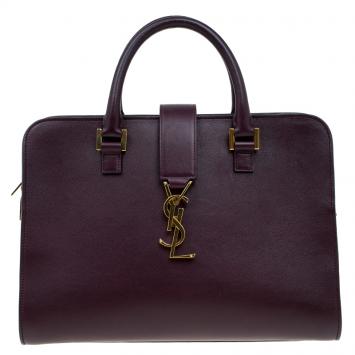 Pre Owned Saint Laurent Paris Burgundy Leather Small Cabas Monogram Tote