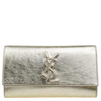Pre Owned Saint Laurent Paris Gold Leather Belle De Jour Flap Clutch