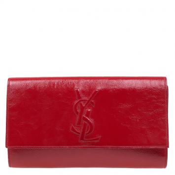Pre Owned Saint Laurent Paris Red Patent Belle De Jour Clutch