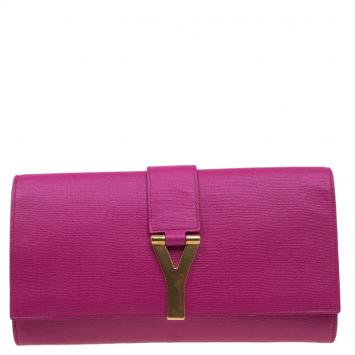 Pre Owned Saint Laurent Paris Pink Leather Large Chyc Clutch