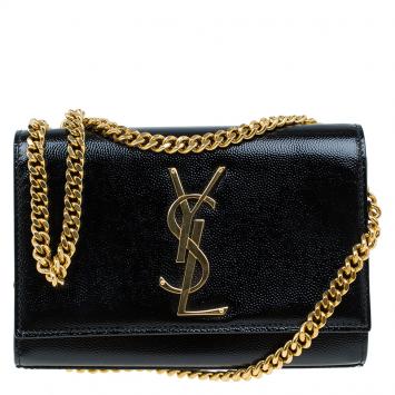 Pre Owned Saint Laurent Paris Black Grain De Poudre Leather Small Chain Shoulder Bag