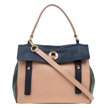 Pre Owned Saint Laurent Paris Tri Color Leather Medium Muse Two Satchel