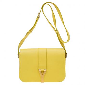 Pre Owned Saint Laurent Paris Yellow Leather Medium ChYc Flap Bag