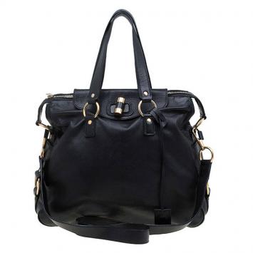 Pre Owned Saint Laurent Paris Black Leather Medium Rive Gauche Tote