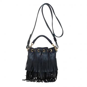 Pre Owned Saint Laurent Paris Black Leather Small Emmanuelle Fringed Bucket Bag
