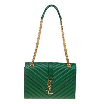 Pre Owned Saint Laurent Paris Green Leather Medium Cassandre Flap Bag