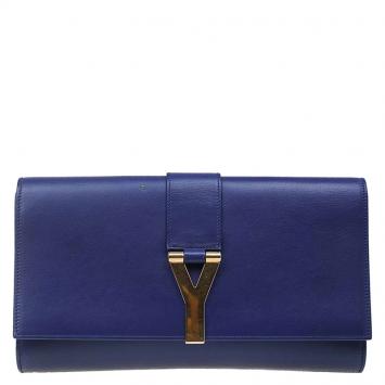 Pre Owned Saint Laurent Paris Blue Leather Large Chyc Clutch